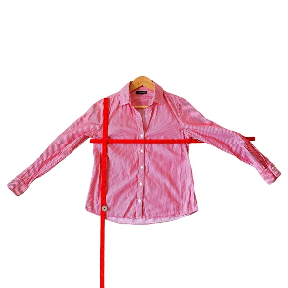 1980s Vintage Jaeger Red and White Fine Striped Fitted Collared Blouse UK Sz 10 - Picture 4 of 15